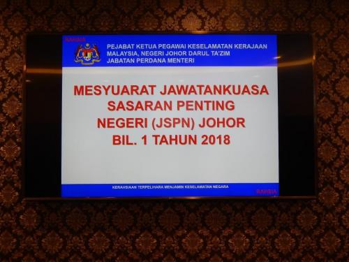 Mesyuarat Jawatankuasa Sasaran Penting Negeri (JSPN) Johor Bil. 1 Tahun 2018 pada 18 Mac 2018