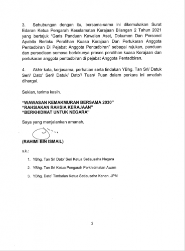 Surat Edaran Ketua Pengarah Keselamatan Kerajaan Bilangan 2 Tahun 2021 MS:2